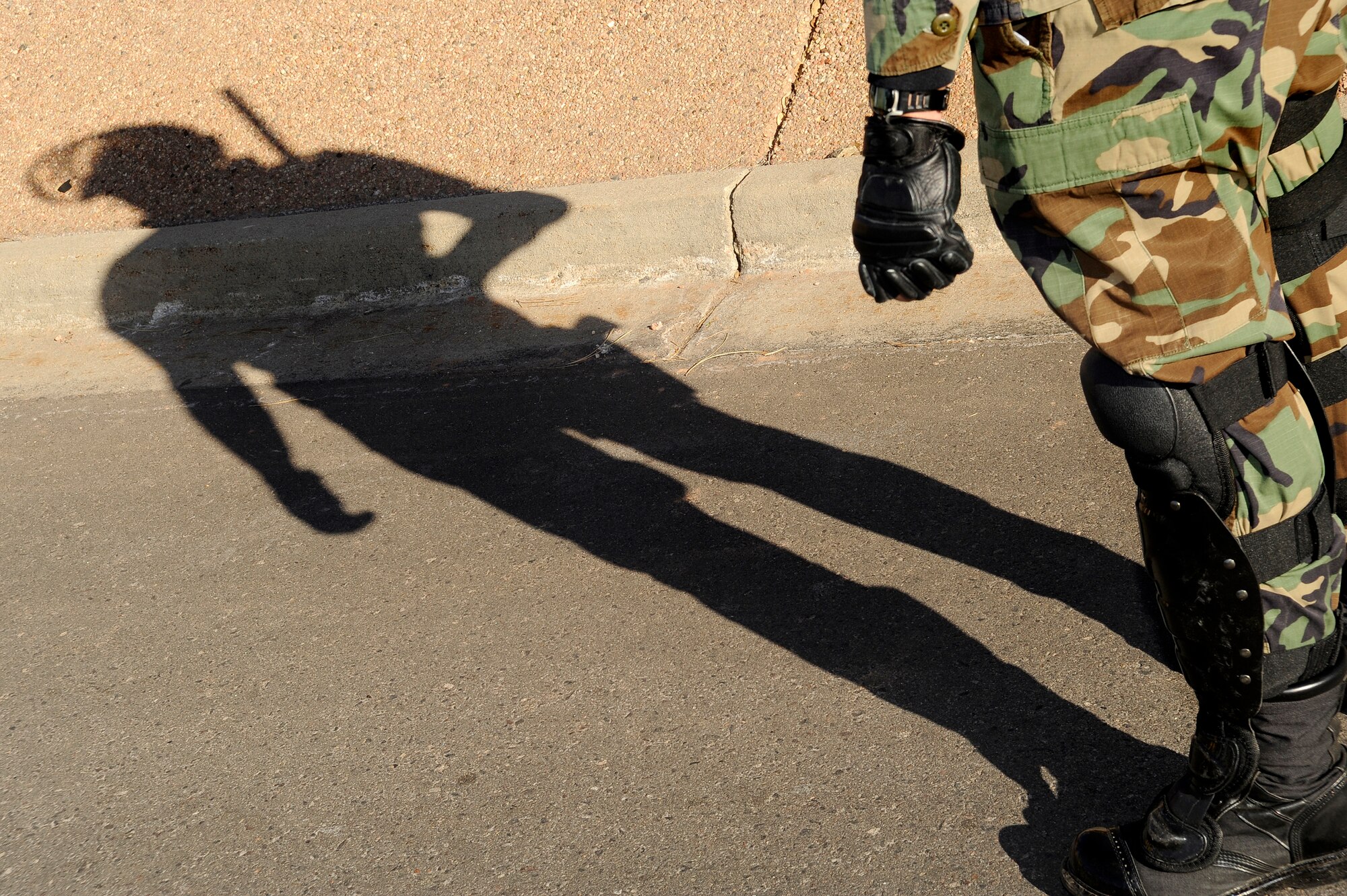 BUCKLEY AIR FORCE BASE, Colo. -- A member of the Buckley Air Force Base Confrontation Management Team stands at the entrance to base during an exercise Nov. 24. (U.S. Air Force photo by Staff Sergeant Steve Czyz)