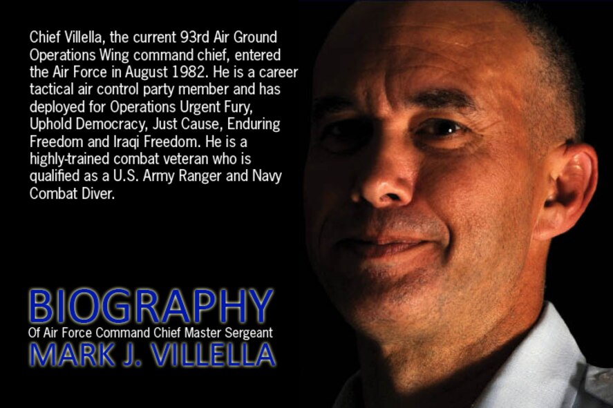 MOODY AIR FORCE BASE, Ga. -- Chief Master Sgt. Mark Villella, 93rd Air Ground Operations Wing command chief, will transition from his role at Moody to take on the responsibilities as the U.S. Air Forces Central's command chief. Chief Villella is a well-decorated, highly-trained combat veteran who has received various commendations including three Bronze Stars with Valor. (U.S. Air Force illustration by Airman 1st Class Joshua Green)