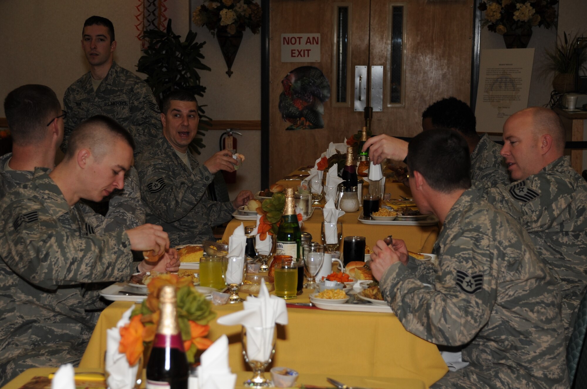 Joint Base McGuire-Dix-Lakehurst Airmen enjoy a Thanksgiving Dinner at the Dix dining facility Nov. 26. JB MDL top leadership hosted dinners on McGuire and Dix for Airmen, Soldier  and Sailors who remained on base for the holiday. (U.S. Air Force photo/Angel Lopez).