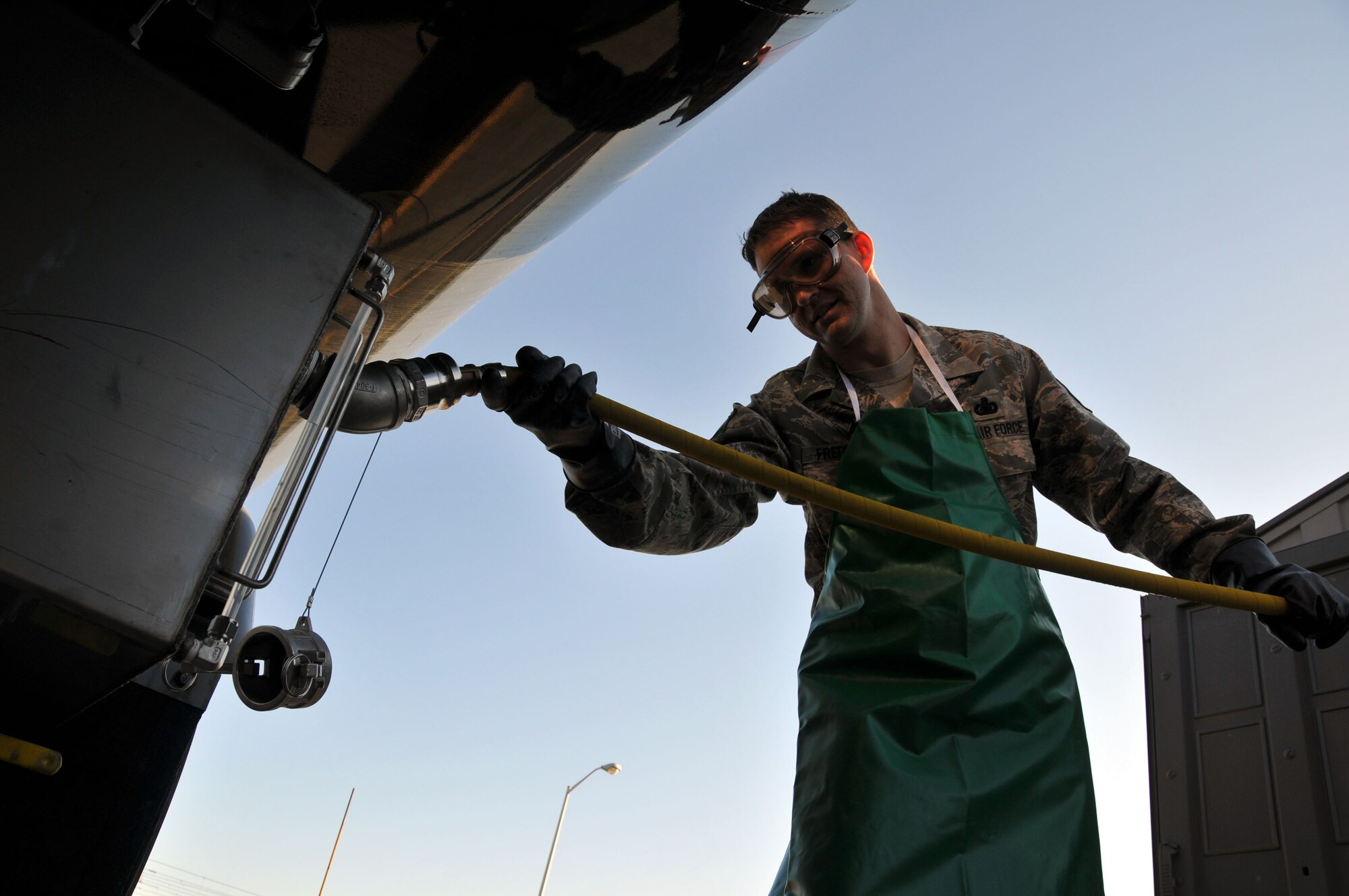 Master Sgt. William Frederick, 934th Airlift Wing fuels superintendent, pours an anti-icing additive into a fuel truck as part of the AFSO21 JP-8 to Jet A fuel conversion demonstration at the Minneapolis-St. Paul Air Reserve Station, Minn. on Nov. 17. (Air Force Photo/Tech. Sgt. Jeffrey Williams)
