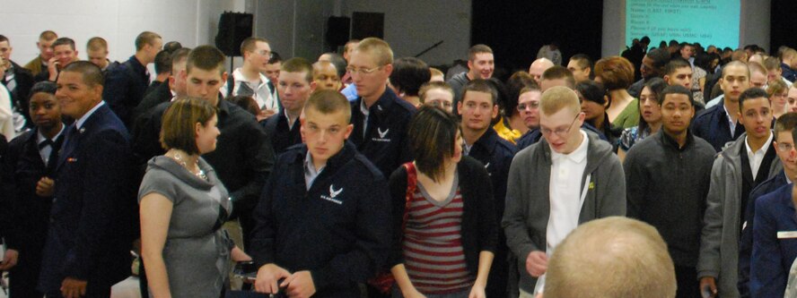 More than 260 Airmen gather for Operation Thanksgiving Nov. 26 at the Community Center. This was the 32nd year Sheppard coordinated with the local community to have Airmen taken into homes for a Thanksgiving dinner. (U.S. Air Force photo/ Airman 1st Class Valerie Hosea)