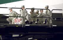 A U.S. Army carry team transfers the remains of Army Private First Class Marcus A. Tynes, of Moreno Valley, CA., at Dover Air Force Base, Del., November 24, 2009. PFC Tynes was of Com C, 2nd Bat, 508th Inf, 4 BCT, Fort Bragg, NC. (USAF Photo by Brianne Zimny)