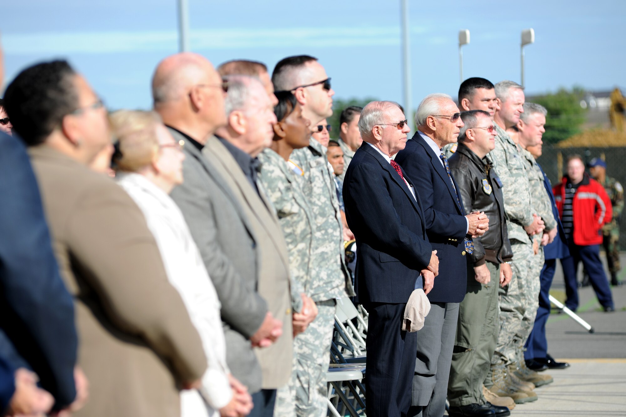 Top leadership from McGuire, Dix, Lakehurst, and the local community are present at the commander’s call on Oct. 1. The commander’s call marks the inauguration of   America’s first tri-service base.  (U.S. Air Force photo/Staff Sgt. Nathaniel Bevier)