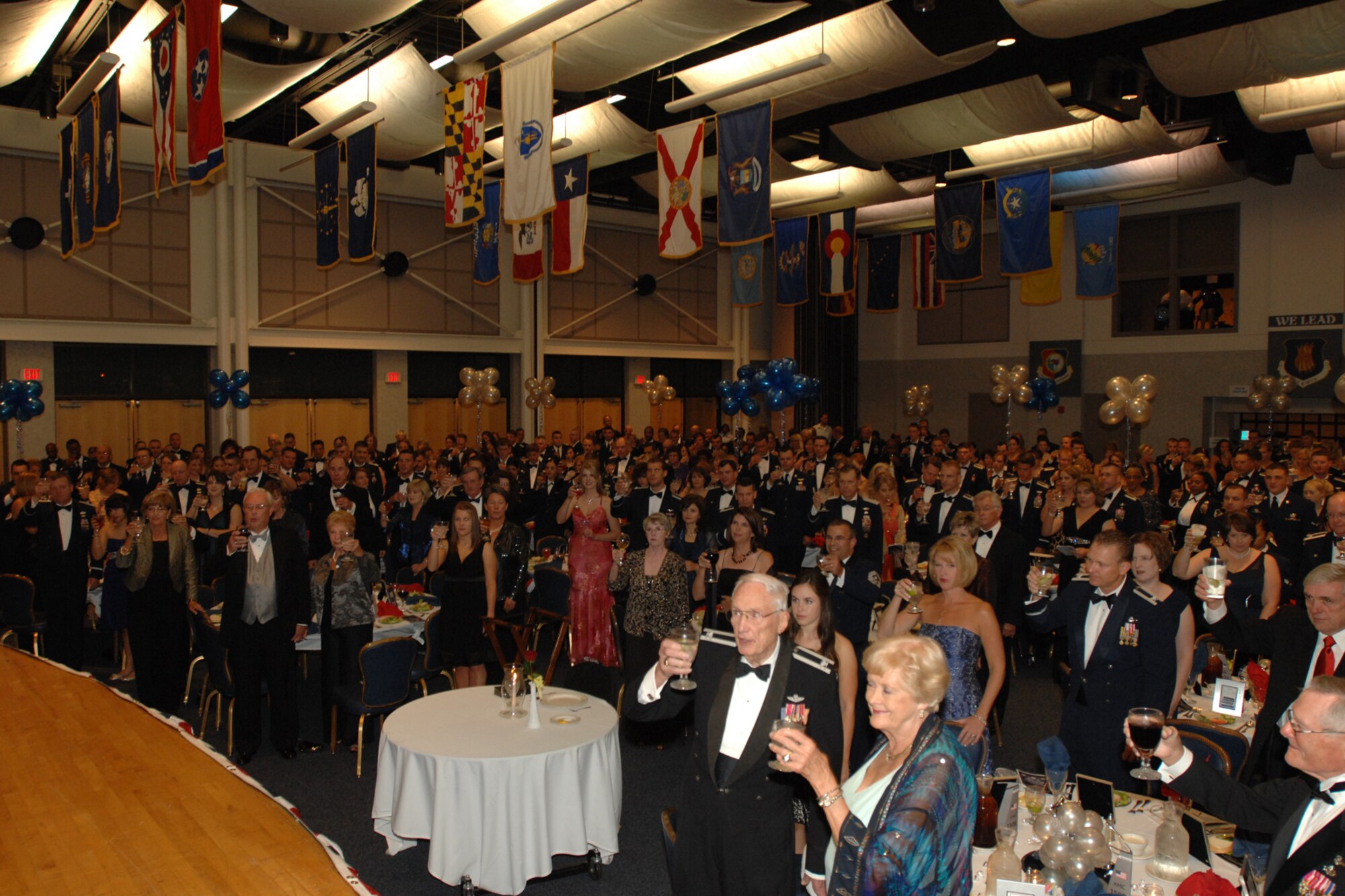 Guests toast the U.S. flag at an Air Force Ball at McConnell Air Force Base, Kan., Sept. 25, 2009. More than 400 guests attended this year’s event. (U.S. Air Force photo/Staff Sgt. Jamie Train)