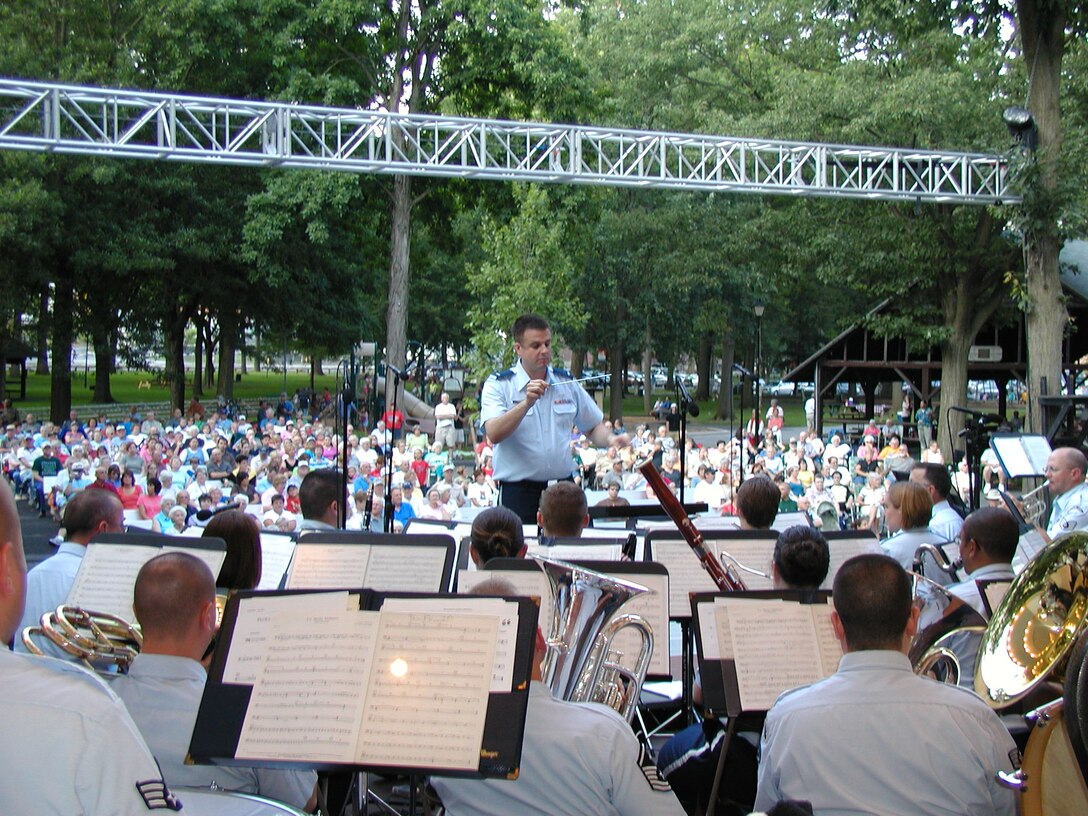 ANG Band of the Mid-Atlantic Concert Band performs for a concert at Lititz Springs Park in Lititz Pennsylvania on Tuesday June 30, 2009.
