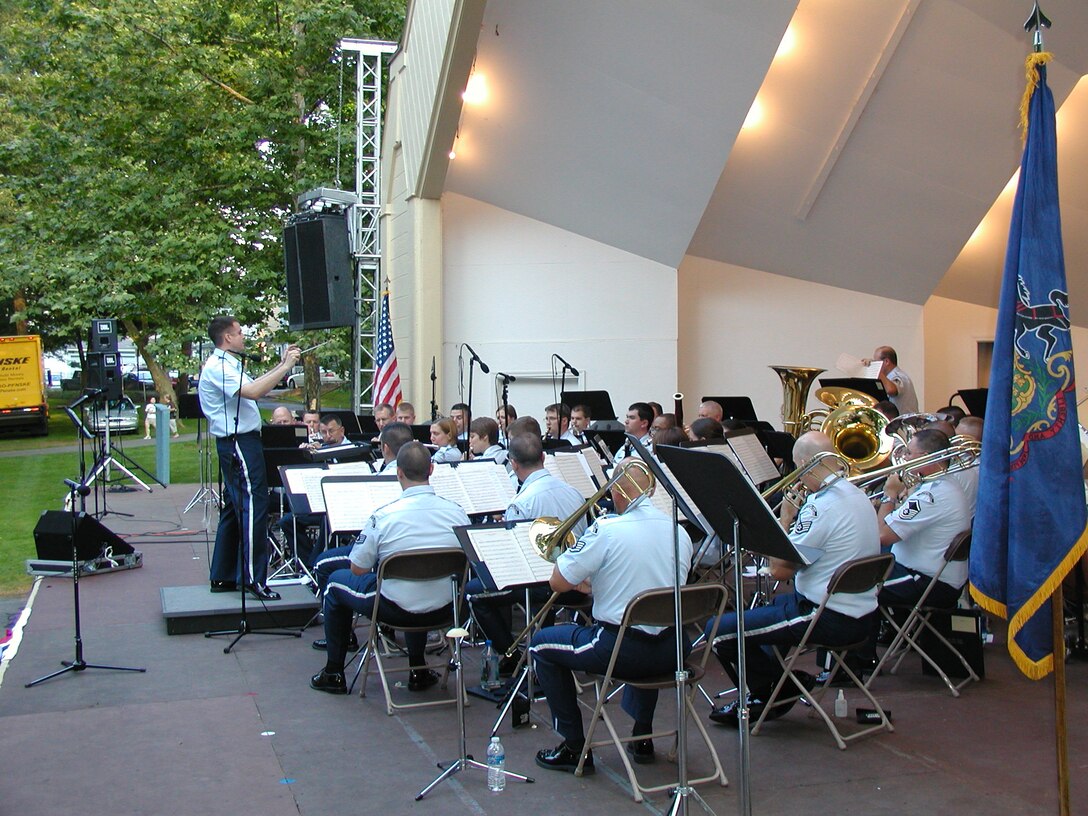 ANG Band of the Mid-Atlantic Concert Band performs for a concert at Lititz Springs Park in Lititz Pennsylvania on Tuesday June 30, 2009.