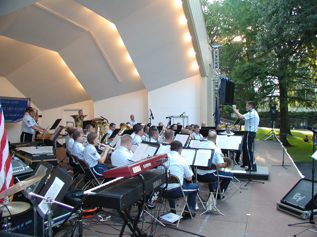 ANG Band of the Mid-Atlantic Concert Band performs for a concert at Lititz Springs Park in Lititz Pennsylvania on Tuesday June 30, 2009.