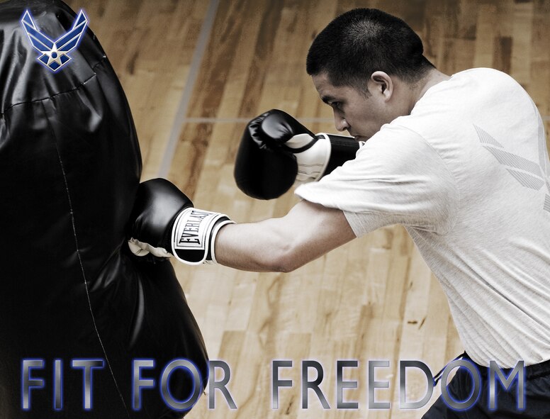 "Fit for Freedom" Fitness poster, high resolution file available upon request. (U.S. Air Force graphic/Adamarie Lewis-Paige, photo by Abner Guzman) 