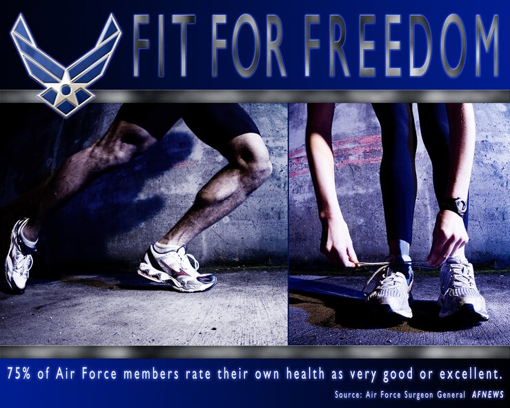 "Fit for Freedom" Fitness poster, high resolution file available upon request. (U.S. Air Force graphic/Adamarie Lewis-Paige, photo by Abner Guzman) 