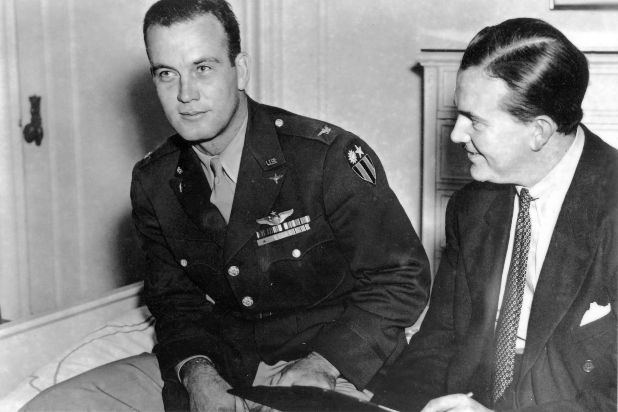 Then-Col. Clinton D. "Casey" Vincent and Milton Caniff in 1943. (U.S. Air Force photo)
