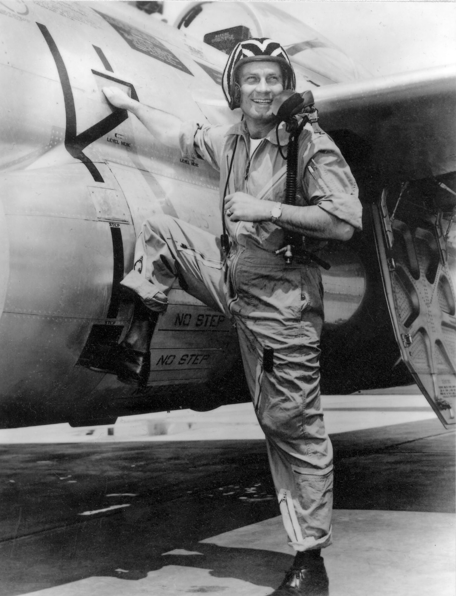 Brig. Gen. Clinton D. "Casey" Vincent with an F-89 Scorpion in the early 1950s. (U.S. Air Force photo)