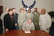 From left to right: Col. Kelly Larson, Defense Logistics Agency Oklahoma City commander; Todd Lambert, International Association of Firefighters F211 Union president; James Schmidt, AFGE Local 916 Union president; Col. Patricia Hoffman, 552nd Air Control Wing commander; Col. Mark Beierle, 327th Aircraft Sustainment Wing commander; Col. Joseph Pinckney, 448th Supply Chain Management Wing vice commander; Navy Capt. Dwight Shepherd, Strategic Communications Wing ONE commander; Col. Jeffery Glass, 507th Air Refueling Wing commander; and Col. Allen Jamerson, 72nd Air Base Wing commander; look on as Maj. Gen. David Gillett, Oklahoma City Air Logistics Center commander, signs an Energy Awareness Month proclamation. A copy of the proclamation is available on Page 18. To participate in your own event, cut it out, post it and sign it. (Air Force photo by Kelly White) 