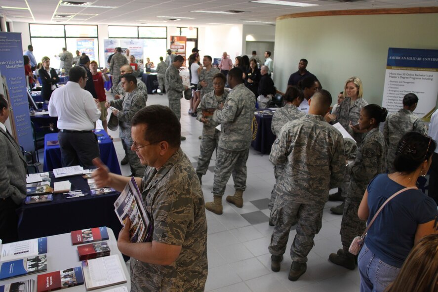 Base members, Department of Defense employees and spouses gather information at the Education fair in Heritage Hall Conference and Training Center on Oct. 3 from 10 a.m. - 3 p.m. (Air Force photo/Tech. Sgt. Lionel Castellano)
