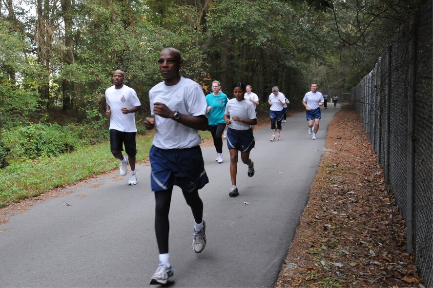 SEYMOUR JOHNSON AIR FORCE BASE, N.C. --Members of the 916th Air Refueling Wing participate in the wing's first Fun Run on Sunday, Oct. 4. U.S. Air Force photo by TSgt. Scotty Sweatt, 916ARW/PA.