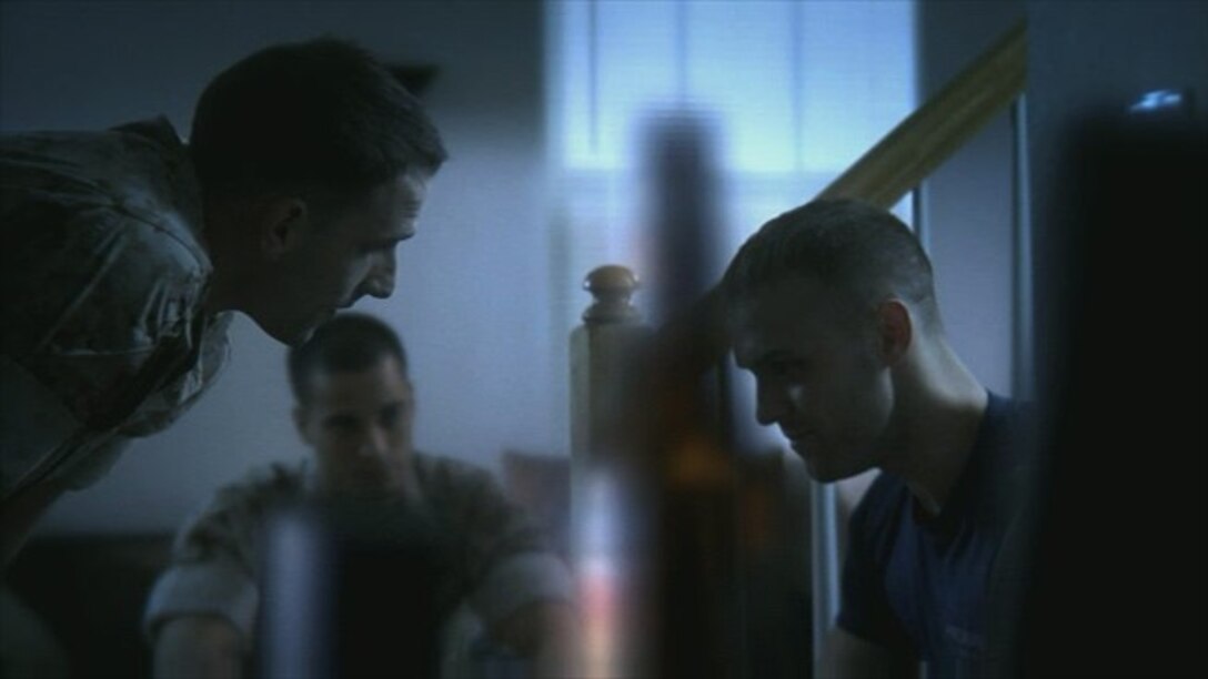 A screenshot from the video 'Never Leave a Marine Behind' shows the importance of peer-to-peer communication for suicidal thoughts or feelings as discussed in the new Noncomissioned Officer Suicide Prevention Course. Eighteen sergeants throught the 9th Marine Corps District have been trained to assist fellow Marines who are struggling with suicidal feelings.