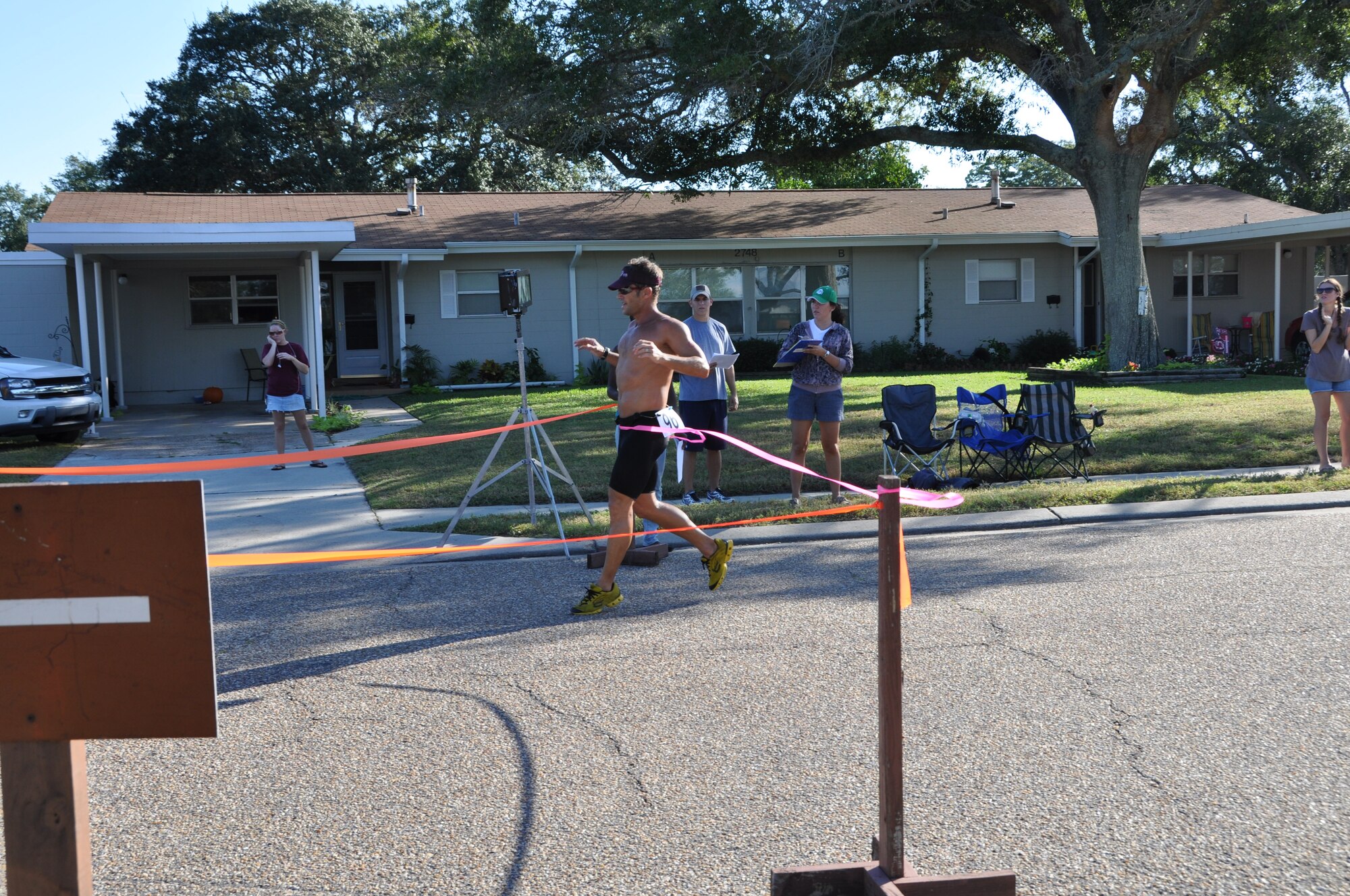 Jeffrey Bowman, Florida State University Information System assistant director, wins the Tynman Tri/Duathlon with a time of one hour and eight seconds Oct. 3 here.  (U.S. Air Force photo/Airman 1st Class Veronica McMahon)