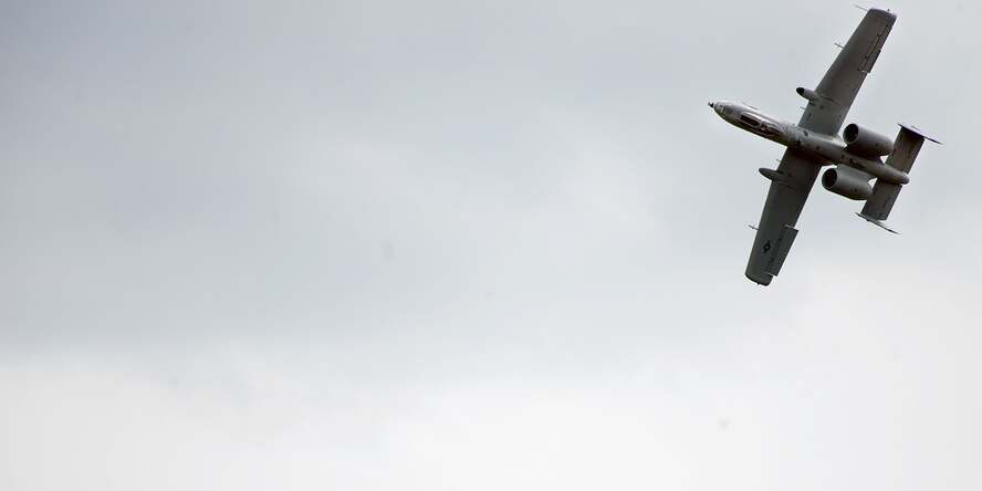 MOODY AIR FORCE BASE, Ga. -- An A-10C Thunderbolt II is captured in mid-roll while demonstrating the aircraft’s maneuverability in defensive situations during an A-10 East Coast Demonstration Team performance here Oct. 2. (U.S. Air Force photo by Airman 1st Class Joshua Green)