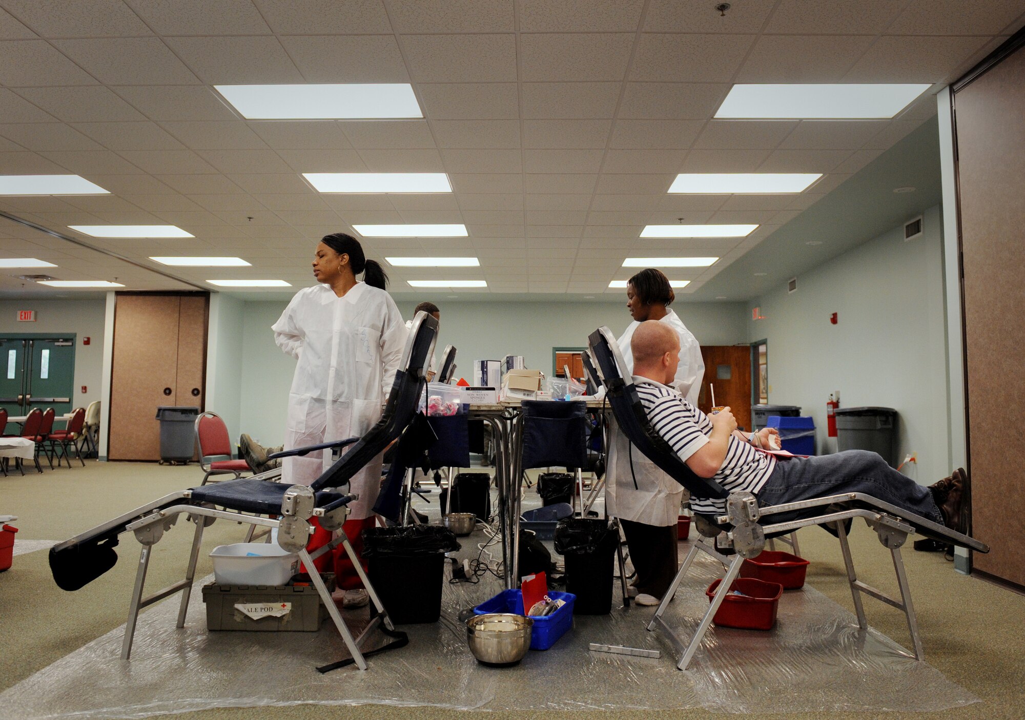 MOODY AIR FORCE BASE, Ga. -- Jesse Webster, 23rd Civil Engineer Squadron environmental management system coordinator, has his blood drawn during a blood drive here Oct. 2. Currently there is a shortage of blood for all blood types. (U.S. Air Force photo by Senior Airman Gina Chiaverotti-Paige) 