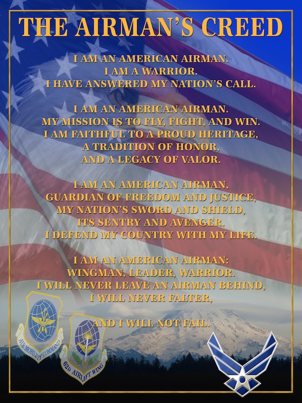 "Airman's Creed" poster, high resolution file available upon request. (U.S. Air Force graphic/Adamarie Lewis-Paige)



 