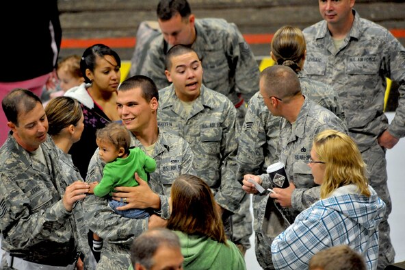 SHAW AIR FORCE BASE, S.C. -- Airmen from the 20th Fighter Wing wait with family and friends before departing on a four-month deployment to Afghanistan, Oct. 5. (U.S. Air Force photo/Senior Airman Kathrine McDowell)