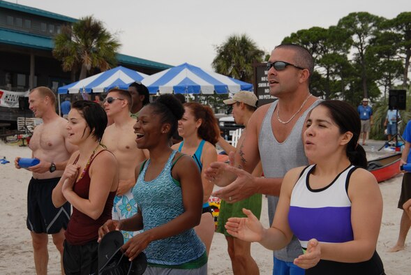 U.S. Air Force members from various units at Hurlburt Field cheer for their squadrons during the H2Olympics at Hurlburt Field, Fla., Oct. 2, 2009. (U.S. Air Force photo by Staff Sgt. Orly N. Tyrell)