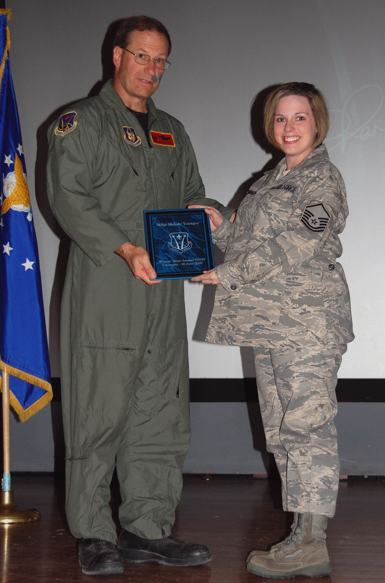 Master Sgt. Melody Younger, 926th Force Support Squadron, was recognized Oct. 3 as Senior Non-commissioned Officer of the Half. (U.S. Air Force Reserve photo by Capt. Jessica Martin)