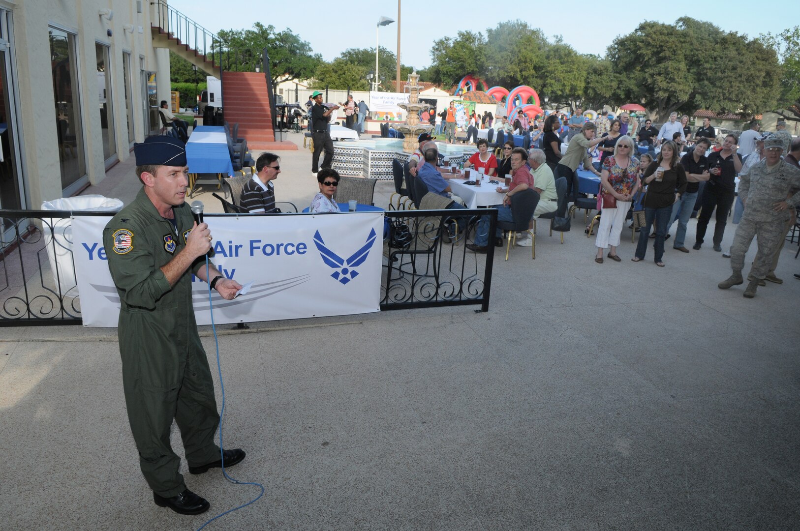 Col. Michael Frankel, 12th Flying Training Wing vice commander, addresses the crowd at the kick-off of the year of the Air Force Family, at the Parr O’ Club here Oct. 2.  The Secretary and the Chief of Staff of the Air Force named July 09 - Jul 10, Year of the Air Force Family.  The Year of the Air Force Family will provide leadership at all levels a vehicle to communicate information and data to Airmen, family members, surrounding communities and DoD audiences on the variety and scope of programs offered by the Air Force. (U.S. Air Force photo by Rich McFadden) 