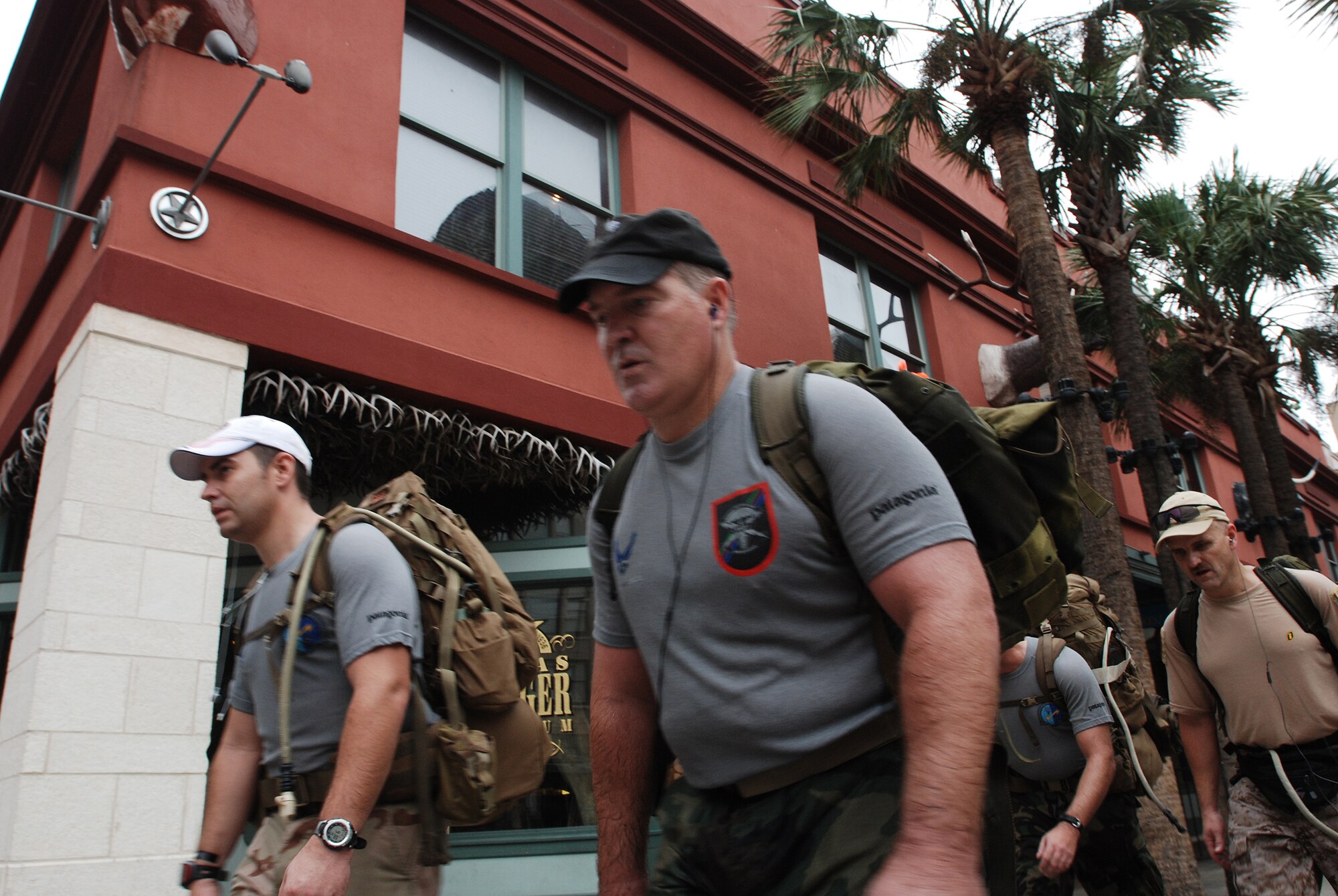 U.S. Air Force combat controllers march more than 800 miles from Lackland Air Force Base, Texas to Hurlburt Field, Florida, passing through downtown San Antonio. The march is in memory of 12 special tactics Airmen who died in combat in Iraq and Afghanistan. The march starts at Lackland where combat controller training starts. It ends 10 days and five states later at Hurlburt Field where Airmen become combat controllers. (U.S. Air Force photo/Airman 1st Class Brian McGloin) 