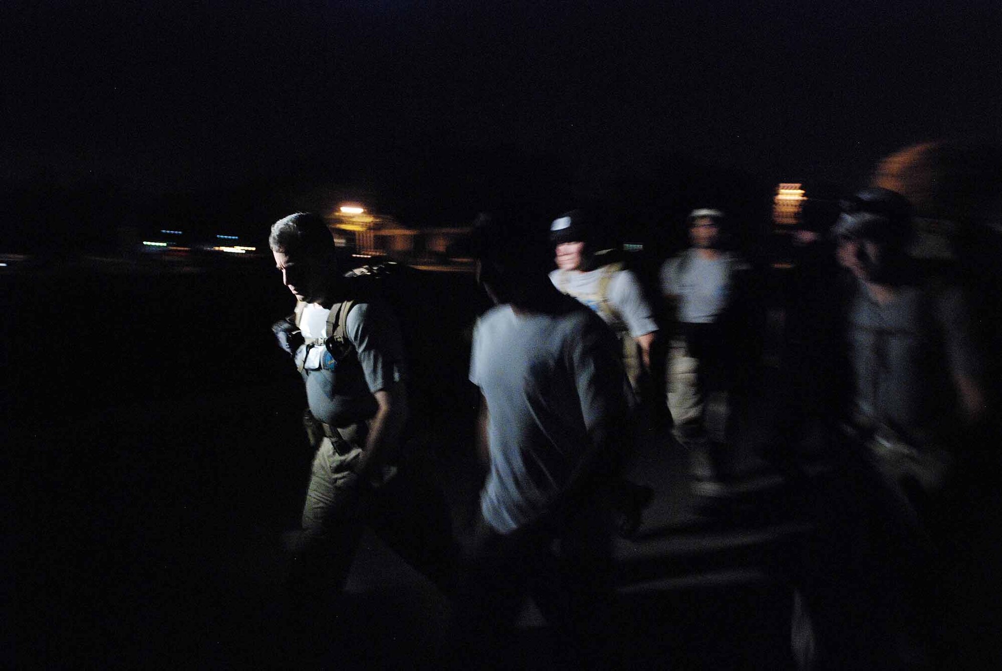 U. S. Air Force combat controllers gather for a relay march of more than 800 miles from Lackland Air Force Base, Texas to Hurlburt Field, Florida. The march is in memory of 12 special tactics Airmen who died in combat in Iraq and Afghanistan. The march starts at Lackland where combat controller training starts. It ends 10 days and five states later at Hurlburt Field where Airmen become combat controllers. The formation leaves the Lackland Training Annex, Lackland, led by Mark Espinosa, combat controler who was wounded in Afghanistan. (U.S. Air Force photo/Airman 1st Class Brian McGloin) 