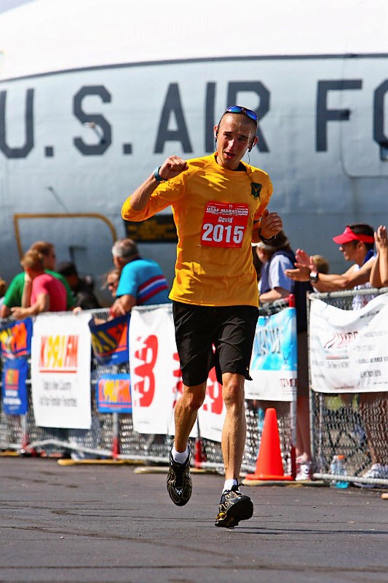 Senior Airman David Stover of the 911th Airlift Wing's Communications Squadron runs in the Air Force Marathon held at Wright-Patterson Air Force Base in Dayton, Ohio, September 19, 2009. Senior Airman Stover spent three months on a strict training and diet regiment preparing for the event to attain this personal goal.  He finished in 4:33:33. 