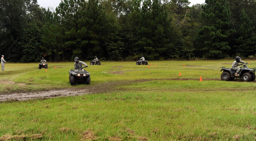MOODY AIR FORCE BASE, Ga. -- Moody Airmen from various squadrons attend an all-terrain vehicle training course here Oct. 5. In order to be certified, the Airmen are tested on their ability to maintain control of the ATV during a variety of situations. (U.S. Air Force photo by Airman 1st Class Joshua Green)