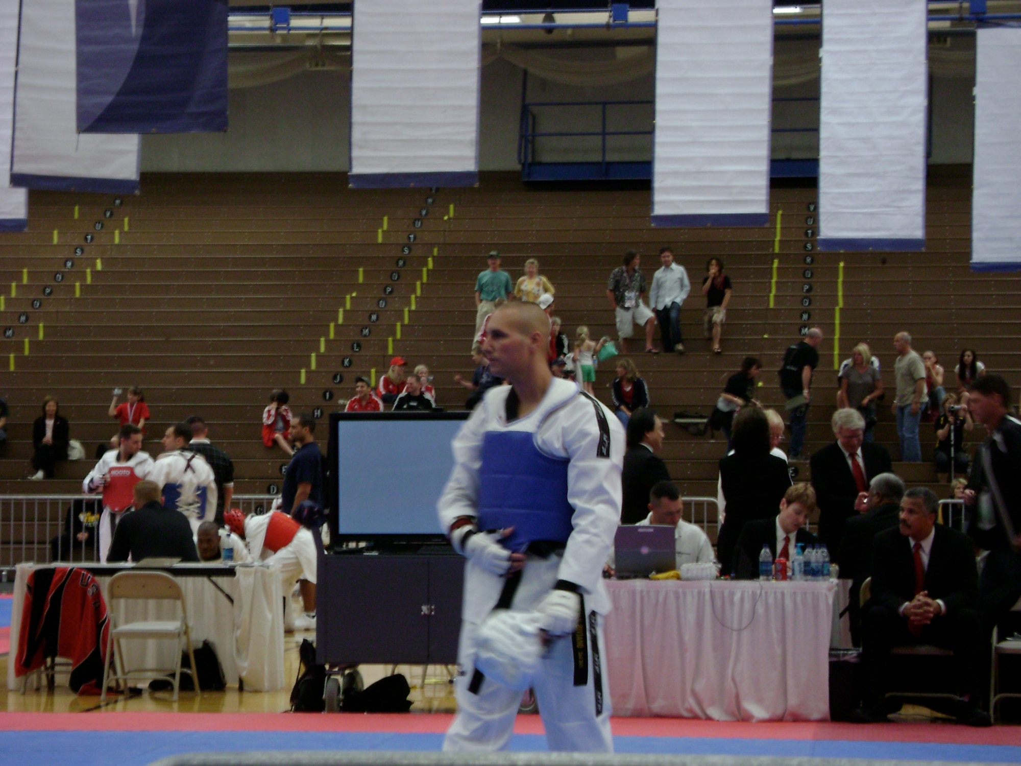 Senior Airman Brian Biviano, Northeast Air Defense Sector Security Forces member, competes at the U.S.Air Force Tae Kwon Do Team National Qualifier in Colorado Springs, Colo., in May. He placed second overall and is one of seven members selected for the Air Force team. (Courtesy photo)          