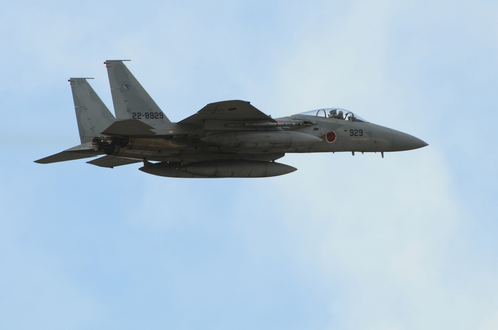 An F-15 Eagle from the Japan Air Self-Defense Force passes over the runway during RED FLAG-Alaska 10-1 Oct. 6, 2009, Eielson Air Force Base, Alaska. RF-A is a Pacific Air Forces-directed field training exercise for U.S. and allied Forces to fly under simulated air combat situations. (U.S. Air Force photo/Staff Sgt. Christopher Boitz)