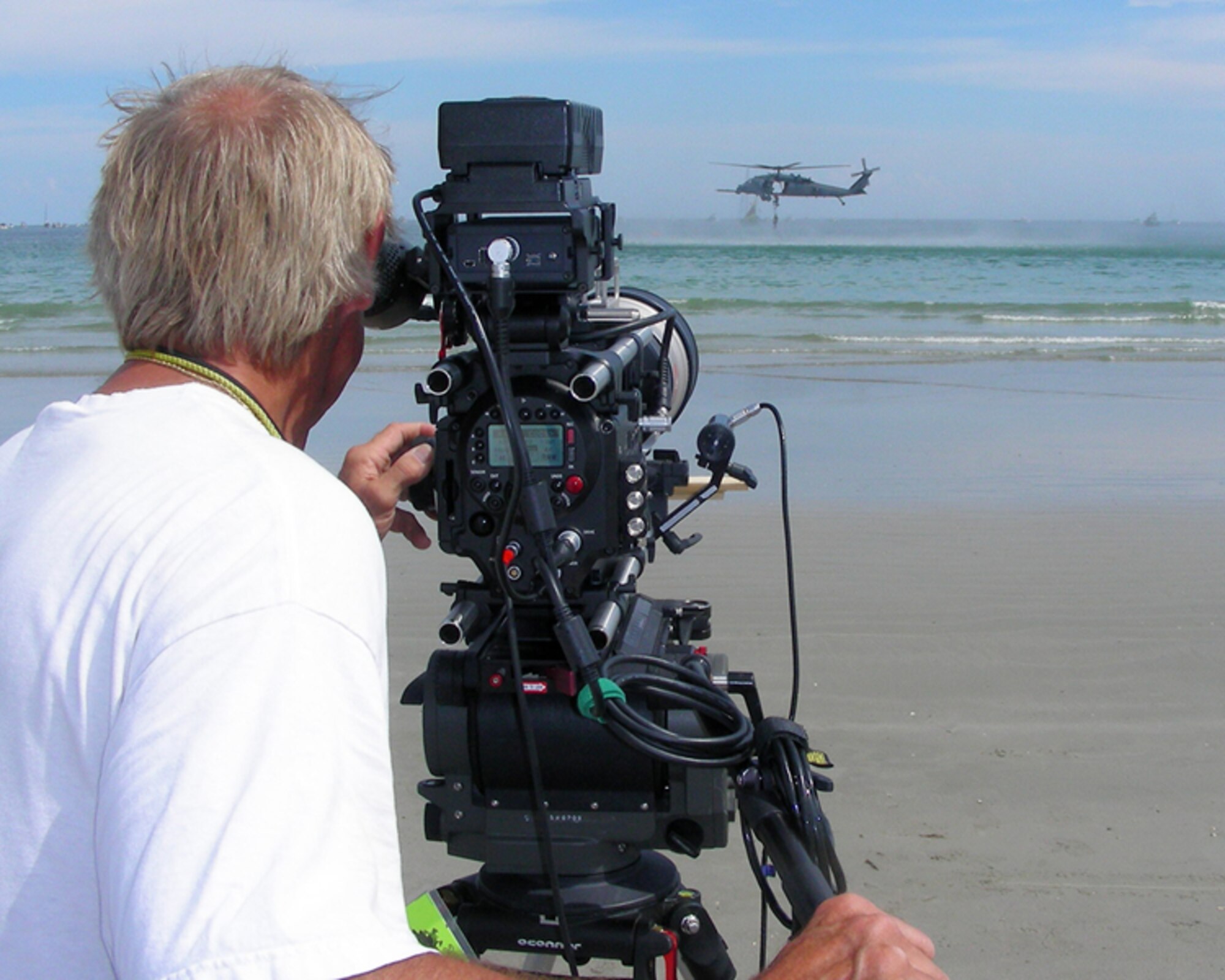 PATRICK AIR FORCE BASE, Fla.-- The 920th Rescue Wing here participated beachside in a national-level recruiting public service announcement during the first Cocoa Beach, Fla. airshow October 2-4, 2009. The PSA is set to air nationwide in November. The 920th Rescue Wing is the nation's premier Combat Search and Rescue unit. (U.S. Air Force photo/Capt. Cathleen Snow)