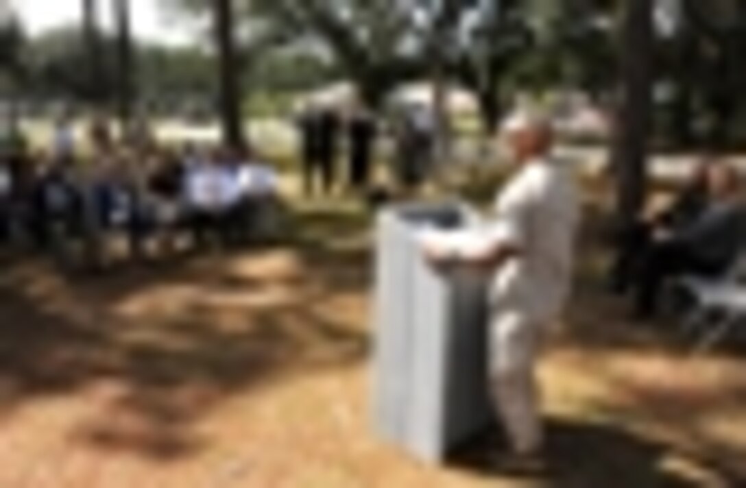 Col. Terry V. Williams, commanding officer, Marine Corps Logistics Base Albany, Ga., voiced his support of Domestic Violence Awareness Month at a ceremony here Oct. 8. Military officials joined local civil and law enforcement leaders who visited the base to participate in the event.