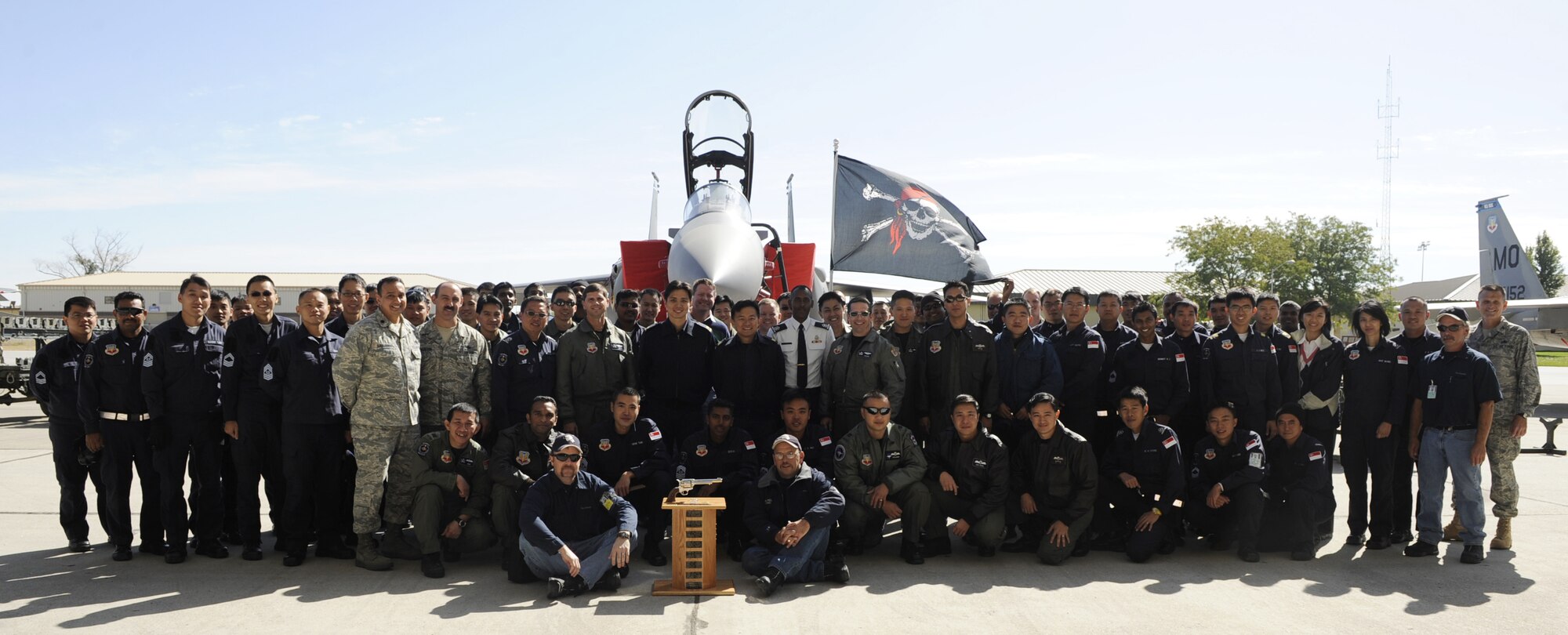 MOUNTAIN HOME AIR FORCE BASE, Idaho-- Members from the 428th Fighter Squadron pose for a group photo after winning the Weapons Load Crew Competition Oct. 2. They won the competition by only one point. (U.S. Air Force photo by Airman 1st Class Renishia Richardson)