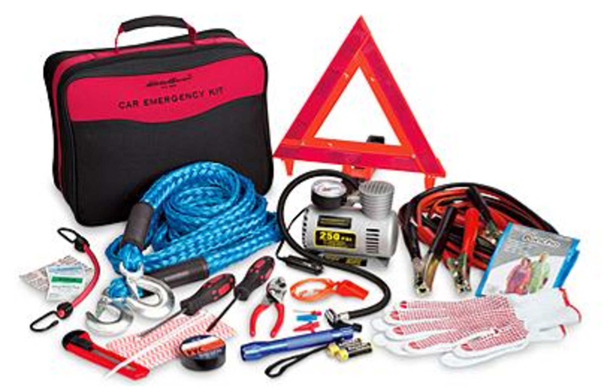 Putting together a winter safety kit for your car is essential to have in case of an emergency.  Some of the items in the kit should be a cell phone with a charger, blankets and warm clothes, flashlight with extra batteries, first aid kit and a sack of sand or cat litter.  