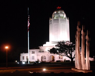 Randolph Air Force Base Taj and Missing Man Monument at night.  (U.S. Air Force Photo By Don Lindsey)