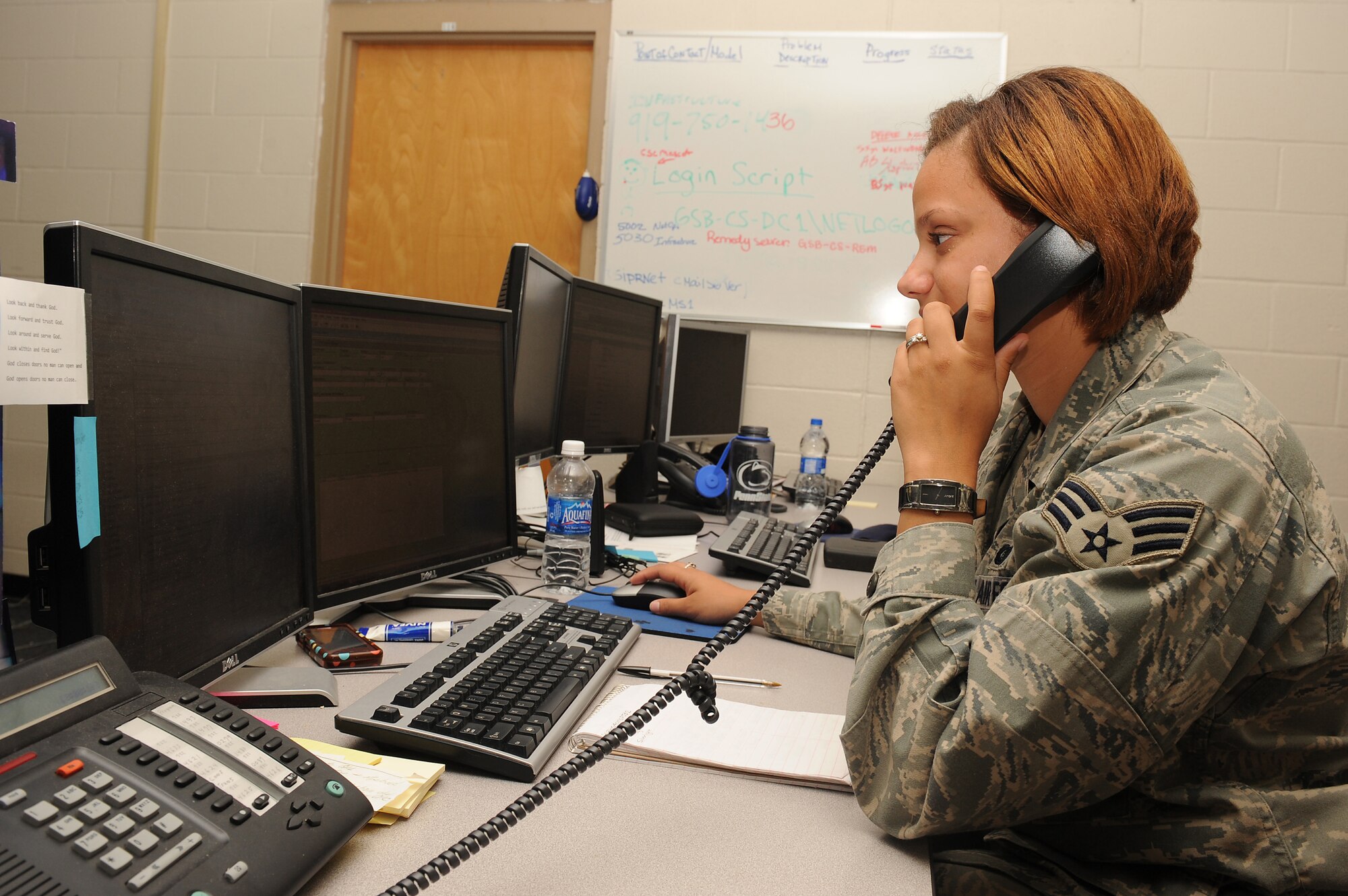 Senior Airman Sharry Brown, 4th Communications Squadron client support administrator, prepares the Integrated Maintenance Information System program for the 334th Fighter Squadron on Seymour Johnson Air Force Base, N.C., Oct. 1, 2009. The IMIS program allows flightline staff to view technical orders needed for aircraft. (U.S. Air Force photo/Airman 1st Class Whitney Lambert)