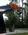 The new F16 static display was dedicated on October 4th, 2009 to the men and women of the 125th Fighter Wing who helped maintain and fly the aircraft while it was assigned to the unit.  Master Sgt. Michael Ramsey helped oversea the the creation of the display and was given the honor of unveiling it.  (Florida Air National Guard photo by SSgt Jaclyn Carver)