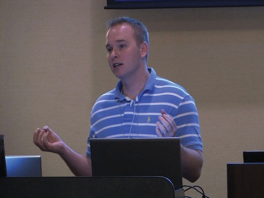 Mr. Clint Zeringue, from the AFRL Directed Energy Directorate's Laser Division, and Wolfram Research developed an extensive modeling and simulation software package in Mathematica to model fiber laser amplifiers. (Photo by Jilyan Landon)