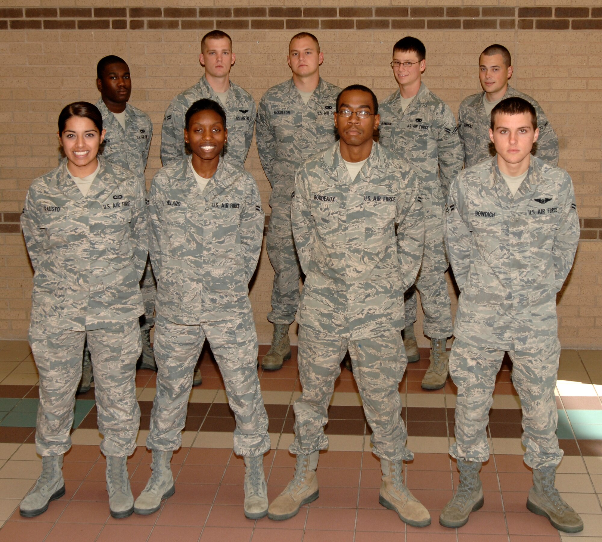 Congratulations to the following Airmen who graduated the First Term Airman’s Center Oct. 9. Back row: Airmen 1st Class Dontrell French, Derek Lyles, Chris Nickolson and Lenzy Lewis-Henderson and Airman Nicholas Freitas. Front row: Airmen 1st Class Salma Frausto, Chavette Hillard, Devon Bordeaux and Steven Bowdich. (U.S. Air Force photo/Senior Airman Anthony Mejia)