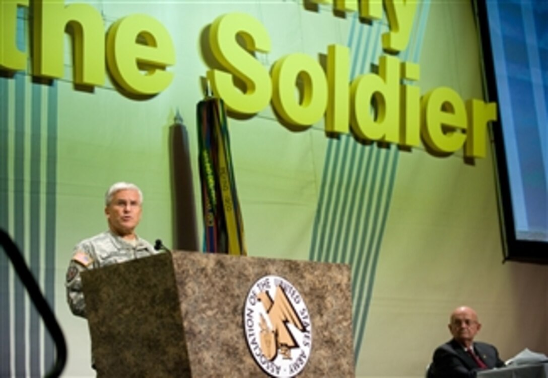 Chief of Staff of the Army Gen. George W. Casey Jr. makes the keynote address at the Eisenhower luncheon as part of the 2009 Association of the U.S. Army Annual Meeting in Washington, D.C., on Oct. 6, 2009.  