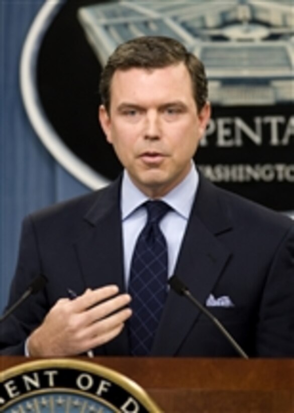 Pentagon Press Secretary Geoff Morrell speaks with reporters during a press briefing in the Pentagon on Oct. 5, 2009.  