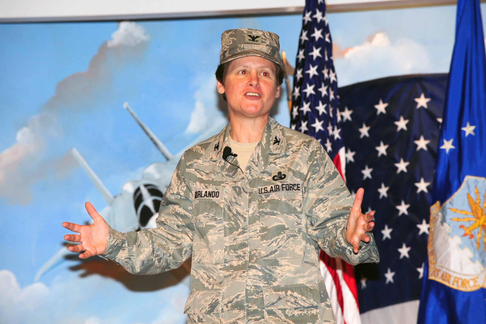 Col. Theresa Giorlando is the first commander of the new 689th Combat Communications Wing. U.S. Air Force Photo by Ray Crayton