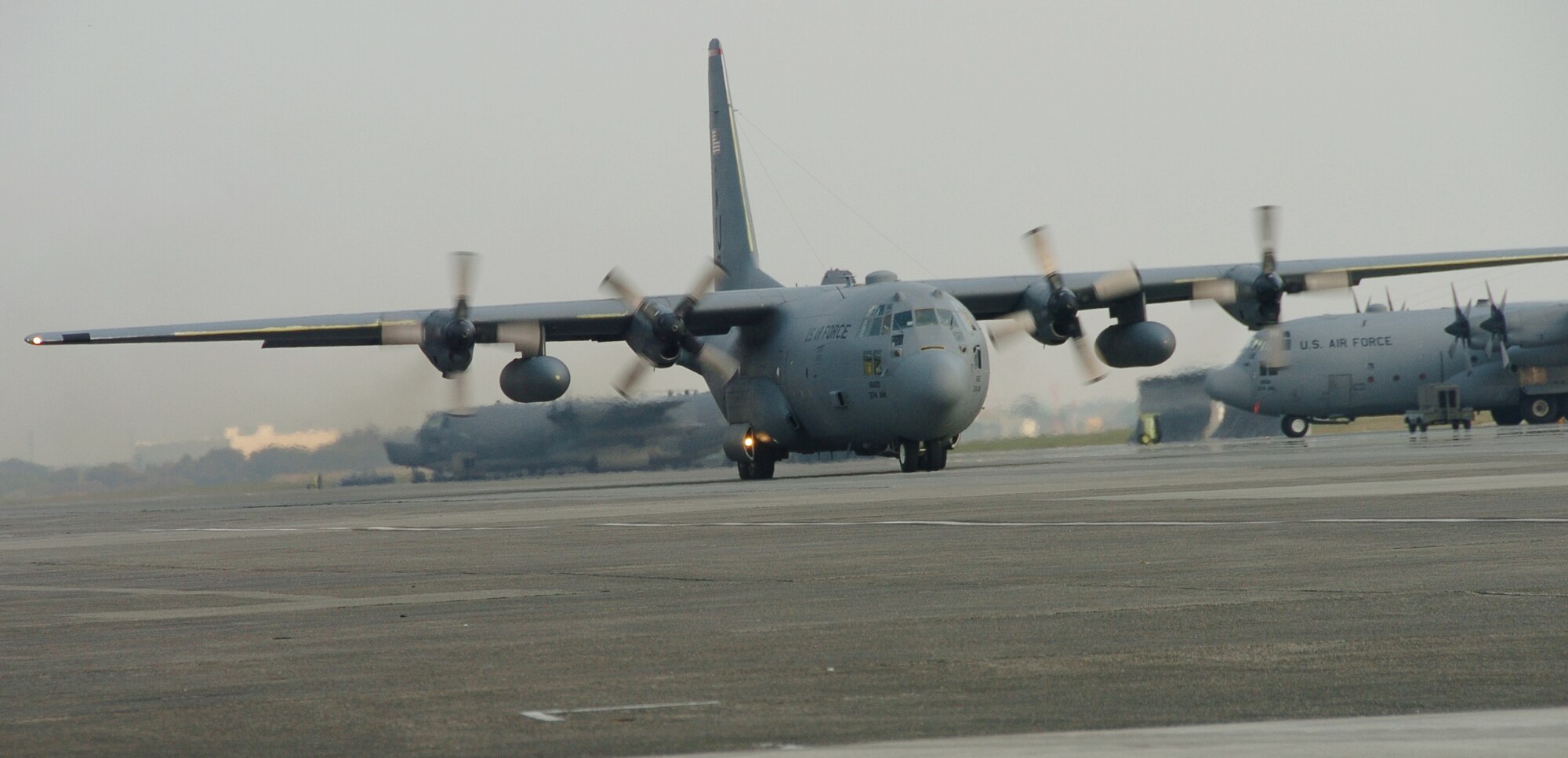 YOKOTA AIR BASE, Japan -- Seventy Airmen and two C-130H Hercules departed here Oct. 14 enroute to participate in Cope India 10, a Pacific Air Forces-sponsored bilateral flying training exercise conducted with the Indian Air Force. (U.S. Air Force photo/Master Sgt. Matt Summers)