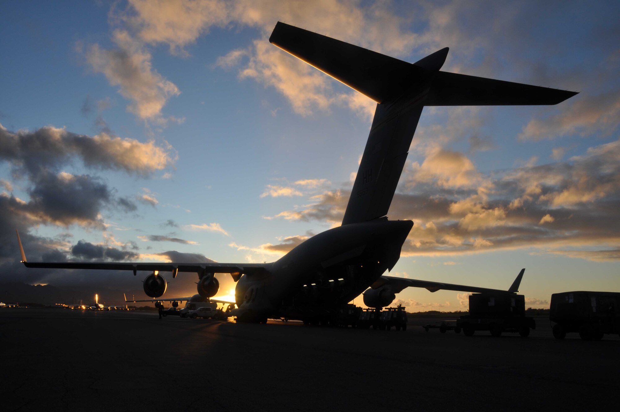 HICKAM AIR FORCE BASE, Hawaii -- A C-17 Globemaster III assigned to the 15th Airlift Wing's 535th Airlift Squadron is loaded on the flightline here prior to departure Oct. 13 for bilateral exercise Cope India.The U.S. and Indian air forces will train together Oct. 15-24 at Air Force Station Agra in Uttar Predesh, India. More than 150 U.S. Airmen will participate. This exercise continues to strengthen the bond between the U.S. and Indian air forces, and will be the fourth installment of Cope India. (U.S. Air Force photo/Staff Sgt. Carolyn Viss)