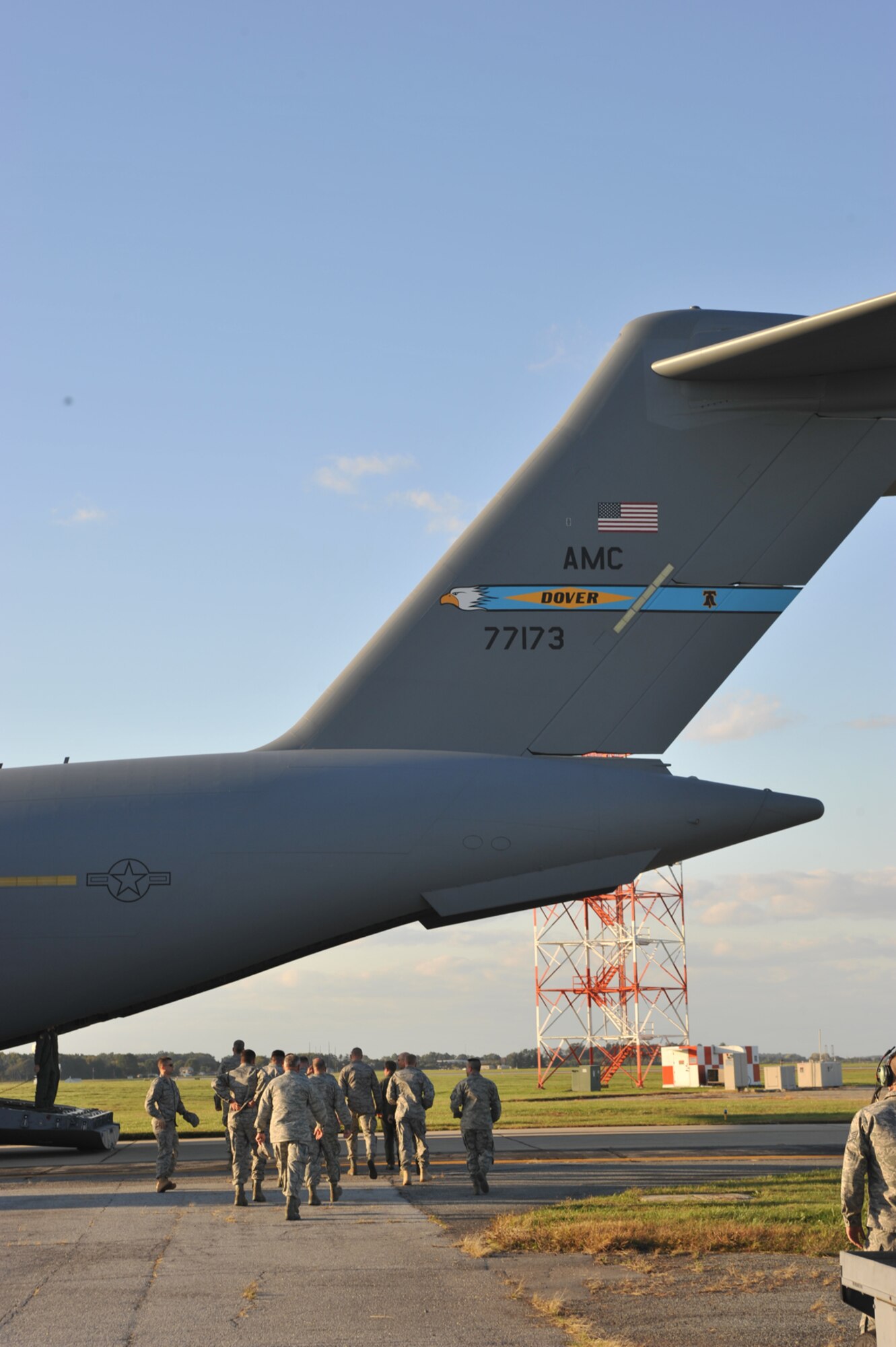 Team Dover senior leadership escorts the Air Mobility Command Installation Excellence Selection Board team members out to a waiting C-17 Globemaster III Oct. 7. The C-17 transported the team members down to Charleston Air Force Base, S.C., after inspecting and grading 26 separate areas at Dover AFB. (U.S. Air Force photo by Master Sgt. Joseph Springfield)