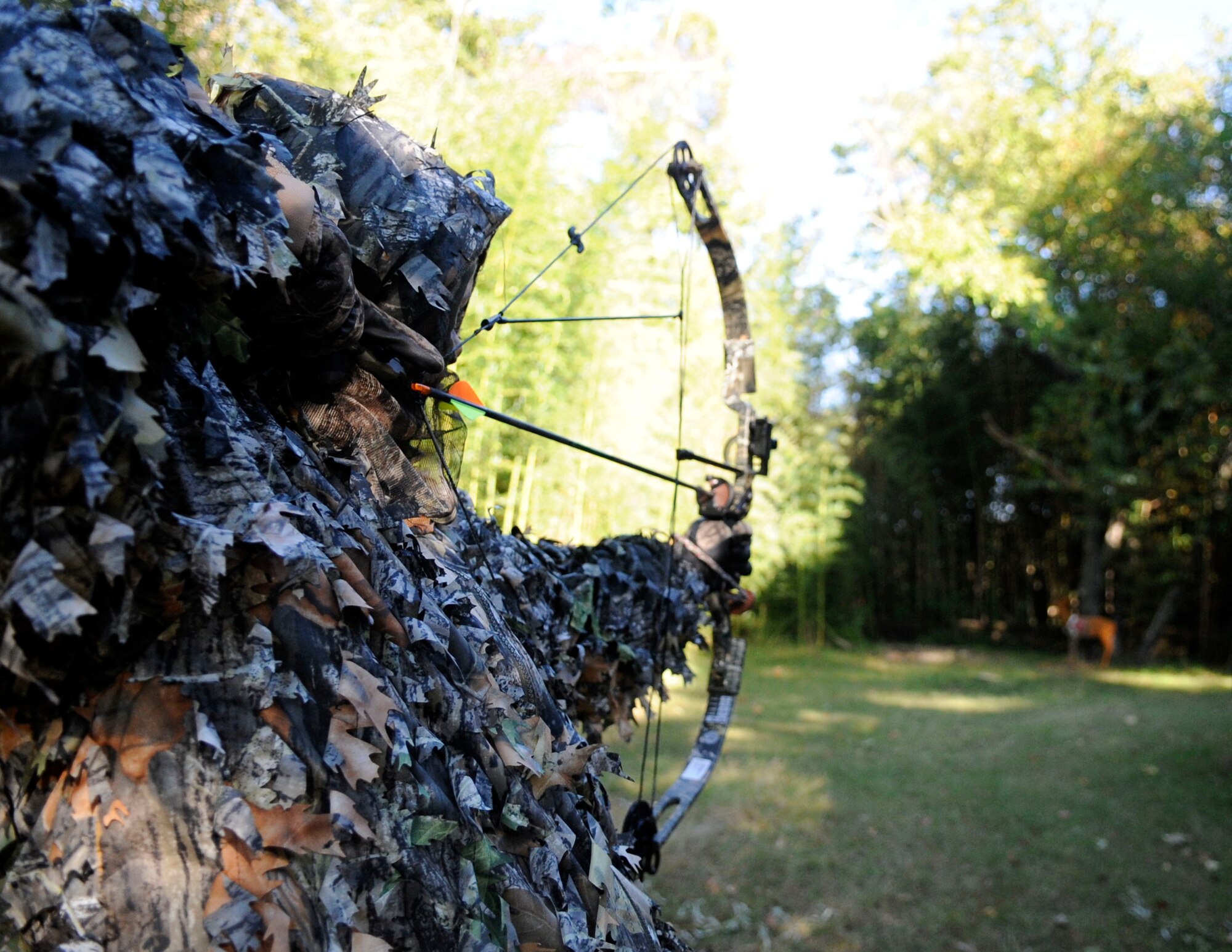 LANGLEY AIR FORCE BASE, Va. - David Hopper, 1st Fighter Wing Public Affairs operations specialist, sharpens his skills here Oct. 8. Participants of bow hunting season, Oct. 3 through Nov. 14, must obtain a state hunting license, qualify on 15 and 25 yards and adhere to all safety rules. (U.S. Air Force photo/ Senior Airman Dana Hill)
