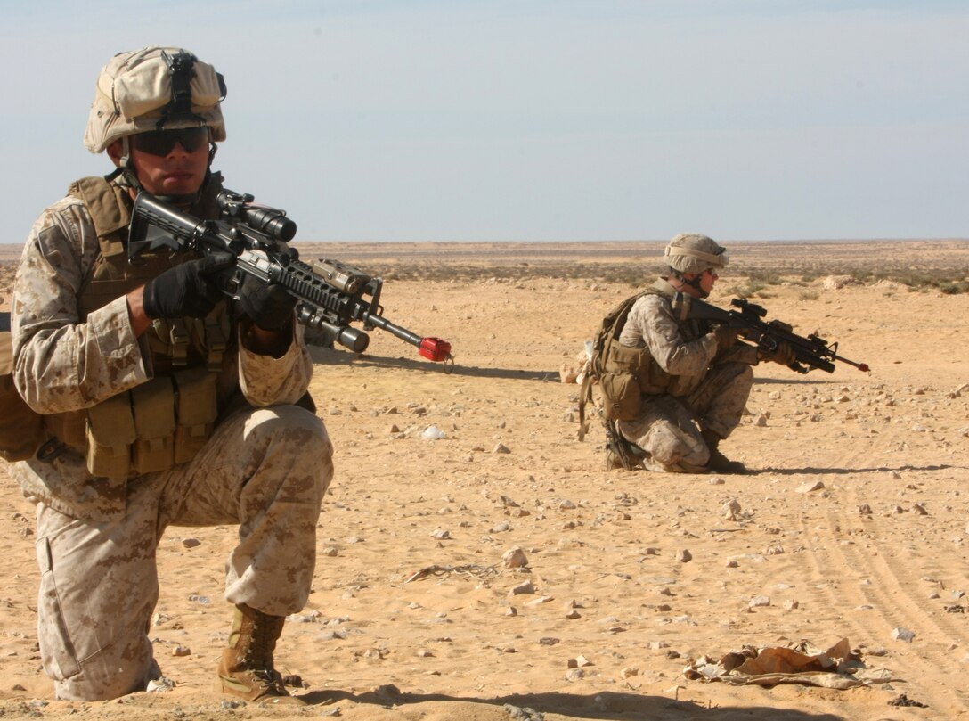 Cpl Christopher P. Vilchez, a team leader with Lima Company, Battalion Landing Team, 3rd Battalion, 2nd Marine Regiment, 22nd Marine Expeditionary Unit and native of Los Angeles, holds security during urban training as part of Exercise Bright Star 2009 in Egypt, Oct. 13, 2009. The multinational exercise is designed to improve readiness, interoperability, and strengthen the military and professional relationships among U.S., Egyptian and participating forces. Bright Star is conducted by U.S. Central Command and held every two years. Elements of the 22nd MEU are currently are participating in the multi-national exercise while serving as the theater reserve force for U.S. Central Command. (Official Marine Corps Photo by Cpl. Justin M. Martinez)